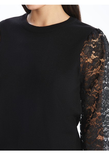 Yeni Sezon Bisiklet Yaka Dantel Detaylı Kadın Triko Kazak modelleri