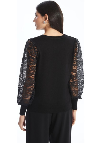 Yeni Sezon Bisiklet Yaka Dantel Detaylı Kadın Triko Kazak fırsatları