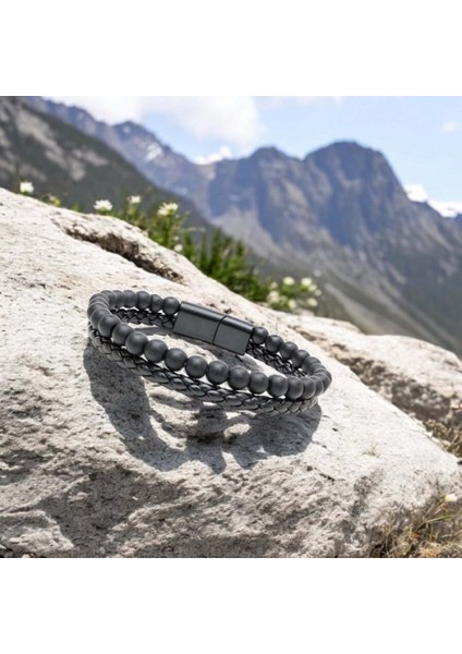 Erkek Oniks Doğaltaş ve Deri Erkek Bileklik fiyatları