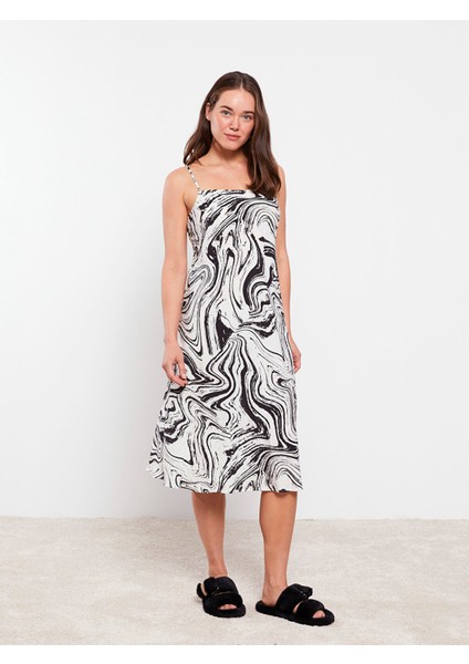 Yeni Sezon Kare Yaka Desenli Askılı Kadın Fantezi Gecelik