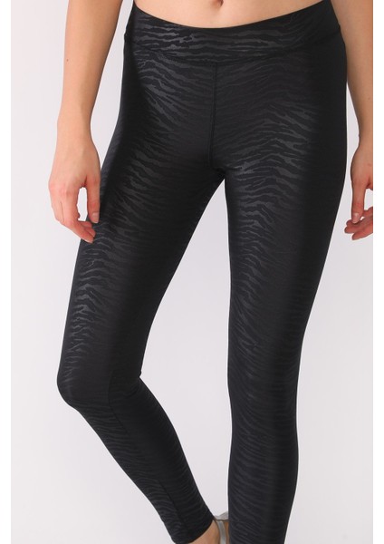 Dar Kesim Zebra Desenli Düşük Bel Siyah Tayt indirimleri