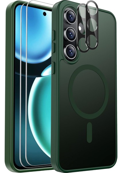 Samsung Galaxy S25 Fe Uyumlu Kamera Lens+Ekran Koruyucu Magsafe Şarj Destekli Iz Tutmaz Mat Kapak