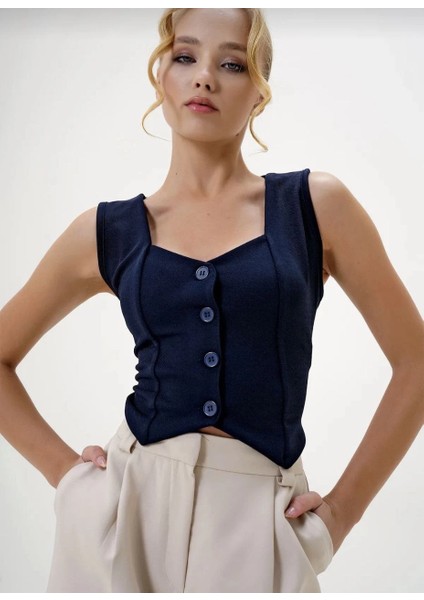 Lvsqvr Krep Kumaş Düğmeli Yelek Lacivert S3395 (Beden: S) fiyatları