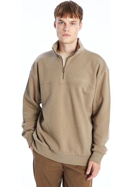 Yeni Sezon Dik Yaka Uzun Kollu Baskılı Erkek Kalın Sweatshirt