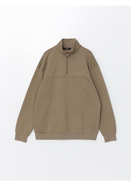 Yeni Sezon Dik Yaka Uzun Kollu Baskılı Erkek Kalın Sweatshirt indirimleri