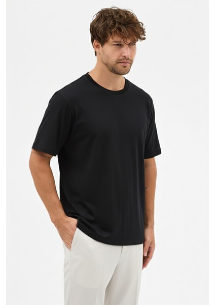 Erkek Premium Kalite Yoğun Dokulu Pamuklu T-Shirt Siyah M101-R0220-02