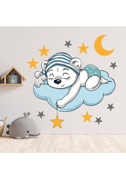 Bulut Üzerinde Uyuyan Ayı Duvar Sticker 56X60 cm