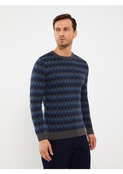 Yeni Sezon Bisiklet Yaka Uzun Kollu Desenli Erkek Triko Kazak