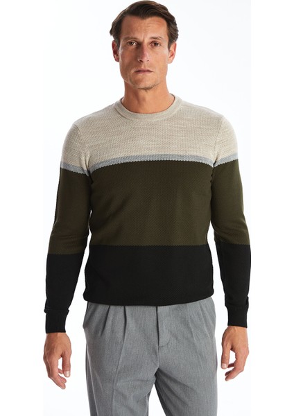 Yeni Sezon Bisiklet Yaka Uzun Kollu Renk Bloklu Erkek Triko Kazak