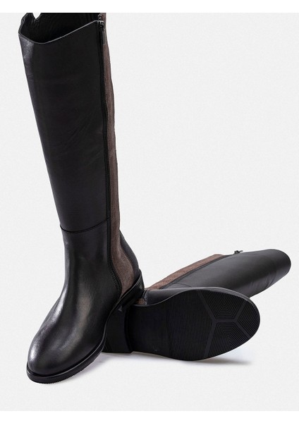 Kahverengi Süet Şerit Detaylı Hakiki Deri Siyah Çizme fiyatları