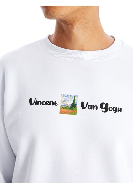 Yeni Sezon Bisiklet Yaka Uzun Kollu Van Gogh Baskılı Erkek Kalın Sweatshirt modelleri
