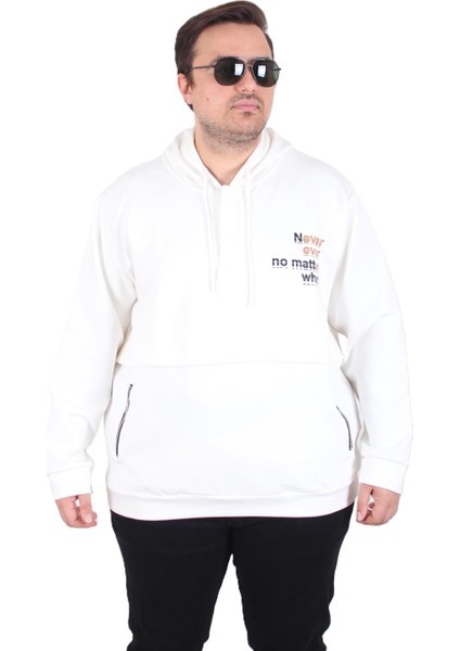 Mocgrande Büyük Beden Kapüşonlu Sweat Double Face Never 25706 Ekru