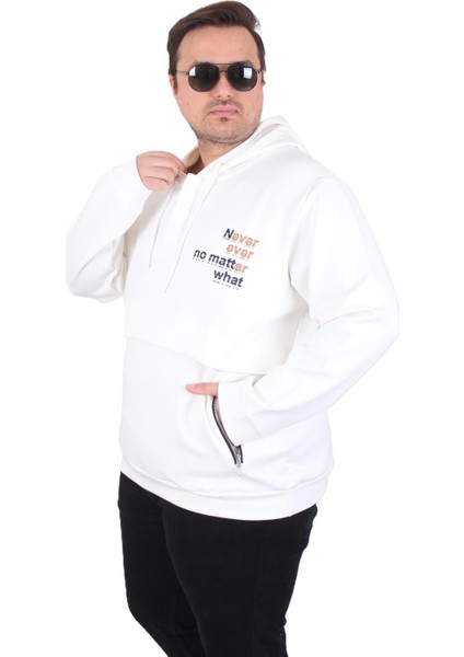 Mocgrande Büyük Beden Kapüşonlu Sweat Double Face Never 25706 Ekru fiyatları