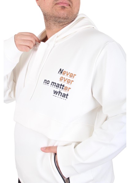 Mocgrande Büyük Beden Kapüşonlu Sweat Double Face Never 25706 Ekru fırsatları