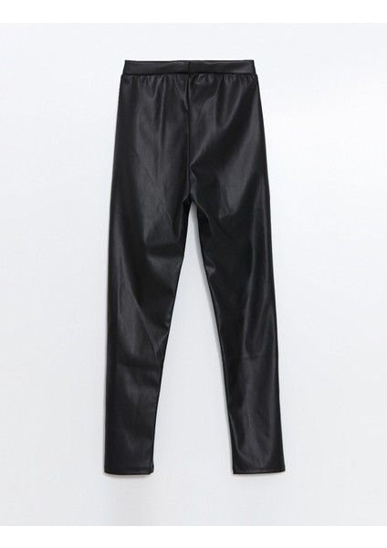 Yeni Sezon Beli Lastikli Deri Görünümlü Kız Çocuk Tayt modelleri