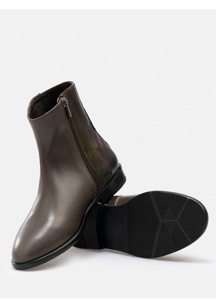 Olive Hakiki Deri Fermuarlı Kadın Bot modelleri