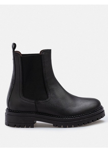 Siyah Hakiki Deri Lastikli Chealsea Kadın Bot