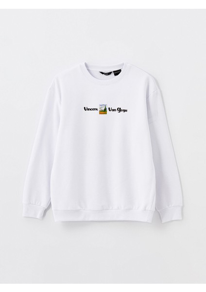 Yeni Sezon Bisiklet Yaka Uzun Kollu Van Gogh Baskılı Erkek Kalın Sweatshirt indirimleri