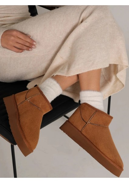 Kalın Yüksek Tabanlı Içi Kürklü Suya Dayanıklı Spor Kısa Kadın Bot Platform Taban