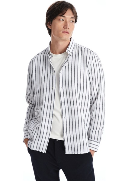 Yeni Sezon Slim Fit Uzun Kollu Çizgili Armürlü Erkek Gömlek