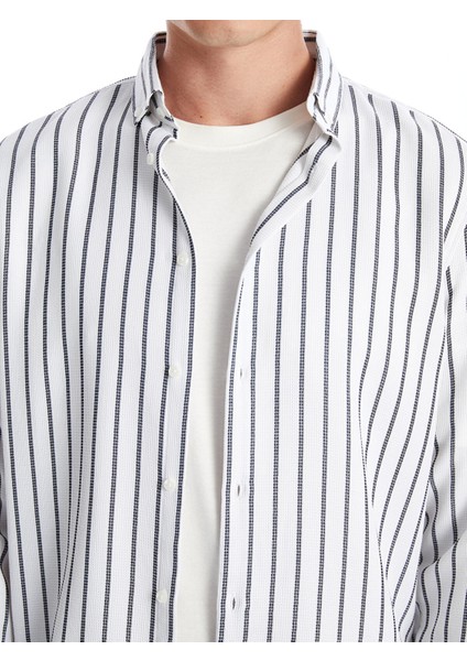 Yeni Sezon Slim Fit Uzun Kollu Çizgili Armürlü Erkek Gömlek modelleri