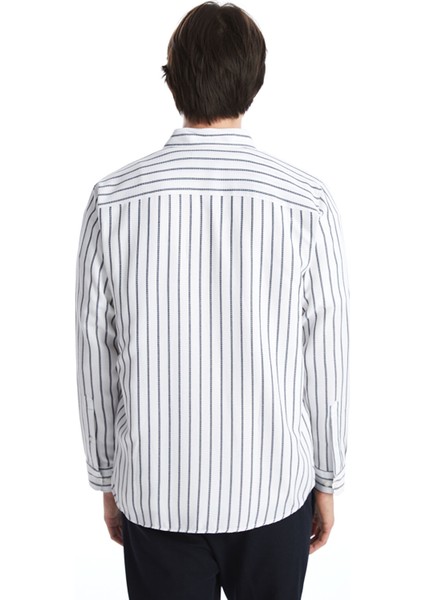 Yeni Sezon Slim Fit Uzun Kollu Çizgili Armürlü Erkek Gömlek fırsatları