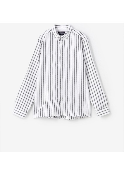 Yeni Sezon Slim Fit Uzun Kollu Çizgili Armürlü Erkek Gömlek indirimleri