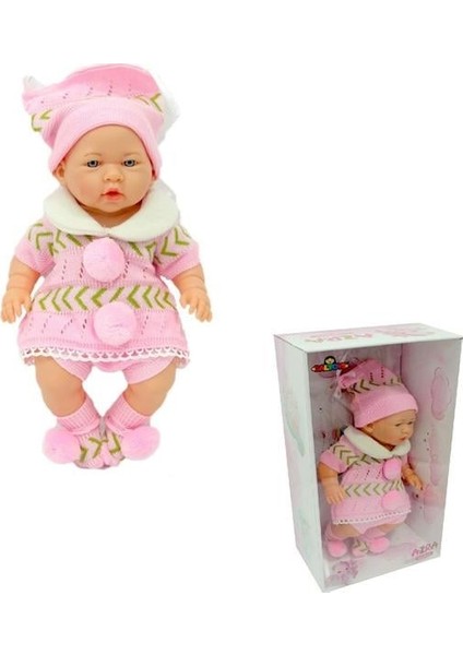 Azra Bebek Yeni Doğmuş Pembe-Yeşil Triko Elbiseli GLT1127-B