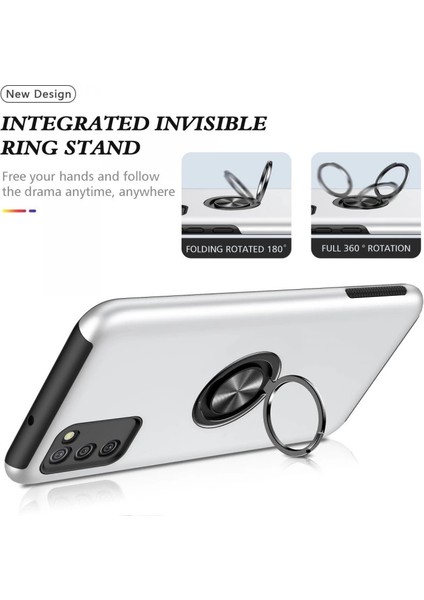 Samsung Galaxy A02S Kılıf Elit Yüzüklü Kapak - Gümüş modelleri