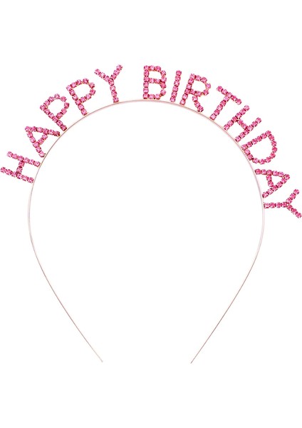 Ieg® Pembe Renk Kristal Taşlı Gold Renk Kaplama Happy Birthday Taç 16X17 cm (4887)