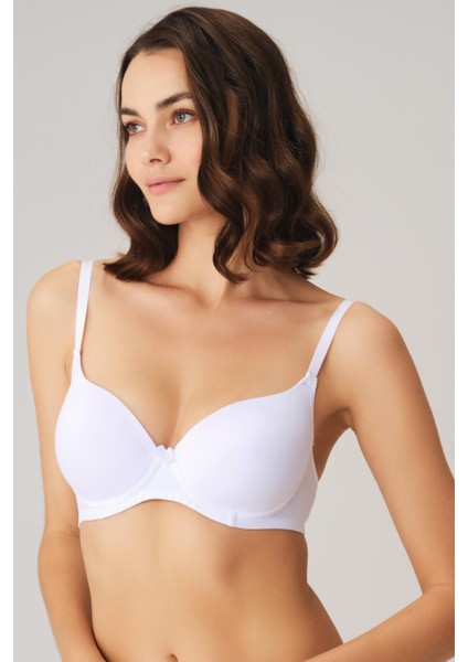 Beyaz Balenli Desteksiz Dolgusuz Askıları Çıkabilen Günlük Klasik T-Shirt Sütyeni