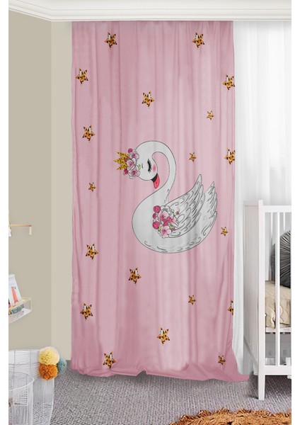 Sevimli Kuğu Çift Kanatlı Çocuk Odası Fon Perde