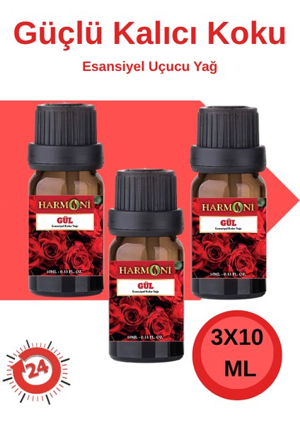Gül Esansiyel Uçucu Koku 10ML Difüzör Esansı Buhurdanlık Yağı ve Oda Kokusu 3'lü Set