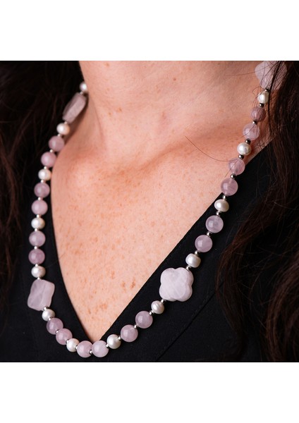 Pembe Kuvars ve İnci Doğal Taş Kadın Kolye – Aşk, Zarafet ve Huzur Takısı ‎ fiyatları