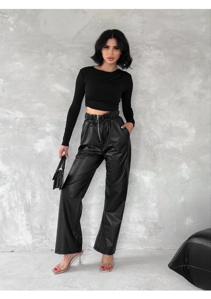 Lvsqvr Kendinden Ince Kemerli Deri Pantolon Siyah T1178 (Beden: Xl)