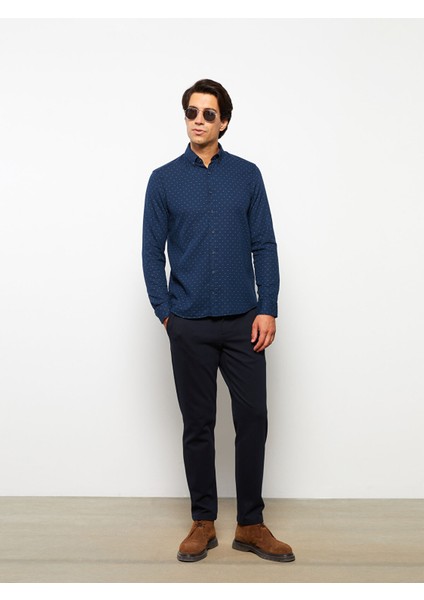 Yeni Sezon Slim Fit Uzun Kollu Desenli Armürlü Erkek Gömlek