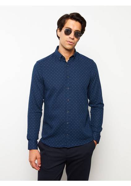 Yeni Sezon Slim Fit Uzun Kollu Desenli Armürlü Erkek Gömlek modelleri