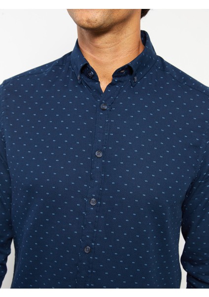 Yeni Sezon Slim Fit Uzun Kollu Desenli Armürlü Erkek Gömlek fırsatları