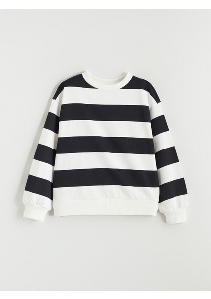 Yeni Sezon Bisiklet Yaka Çizgili Kız Çocuk Kalın Sweatshirt