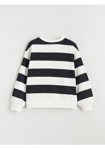 Yeni Sezon Bisiklet Yaka Çizgili Kız Çocuk Kalın Sweatshirt modelleri