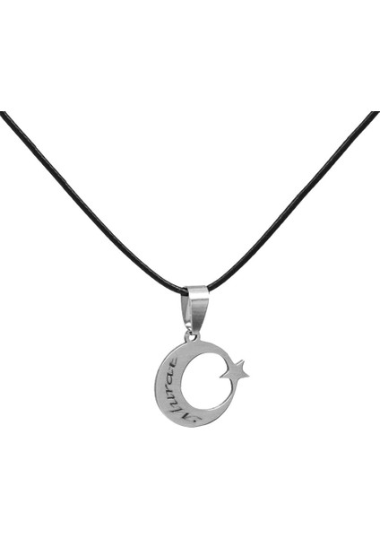 Ayyıldız Tasarım Isme Özel Yazılı Siyah Ip Zincirli Çelik Kadın Kolye modelleri