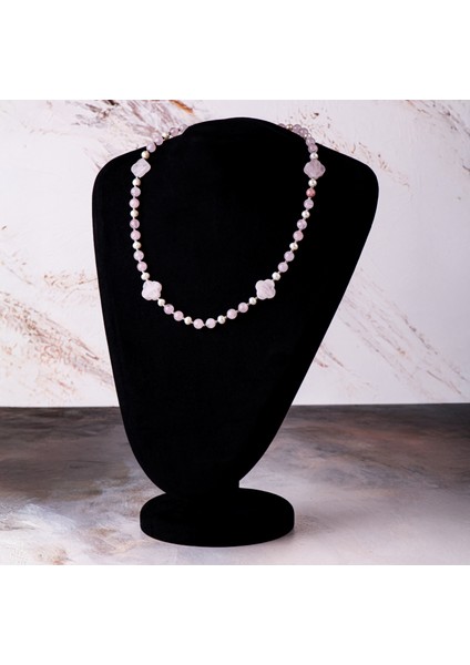 Pembe Kuvars ve İnci Doğal Taş Kadın Kolye – Aşk, Zarafet ve Huzur Takısı ‎ modelleri