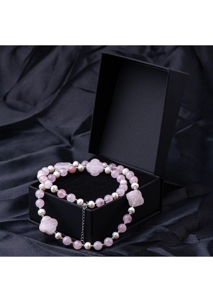 Pembe Kuvars ve İnci Doğal Taş Kadın Kolye – Aşk, Zarafet ve Huzur Takısı ‎ fırsatları