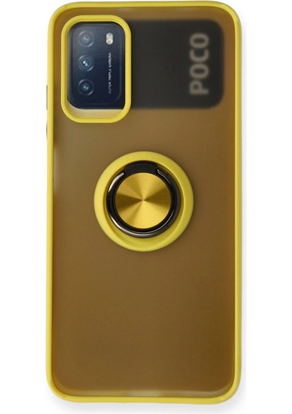 Xiaomi Redmi 9t Kılıf Montreal Yüzüklü Silikon Kapak - Sarı