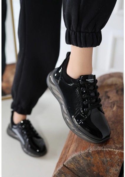 Nrtmsa Piona Siyah Rugan Gri Tabanlı Spor Ayakkabı (Numara: 38)