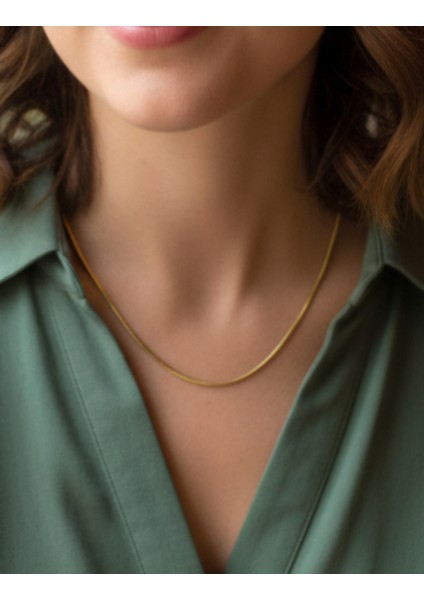 Çelik Ince Yılan Zincir Kolye Kararmaz Altın Rengi Tekli Lüks Takı