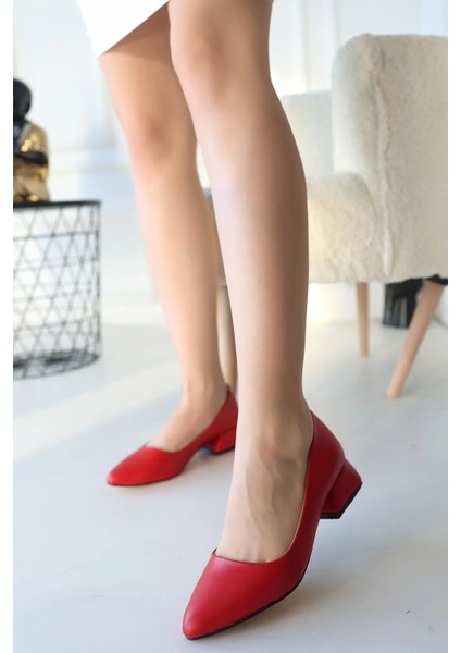 Desniy Kırmızı Cilt Topuklu Ayakkabı