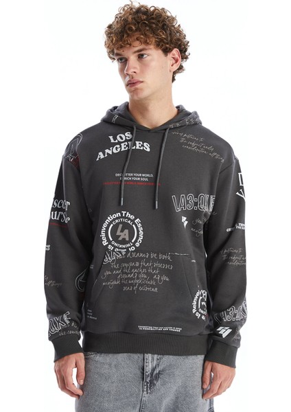 Yeni Sezon Uzun Kollu Baskılı Erkek Kalın Hoodie