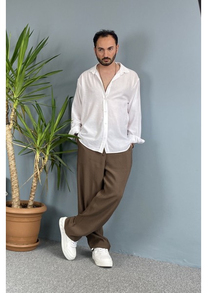 %100 Pamuk Dokulu Keten Oversize Uzun Kol Beyaz Gömlek fiyatları