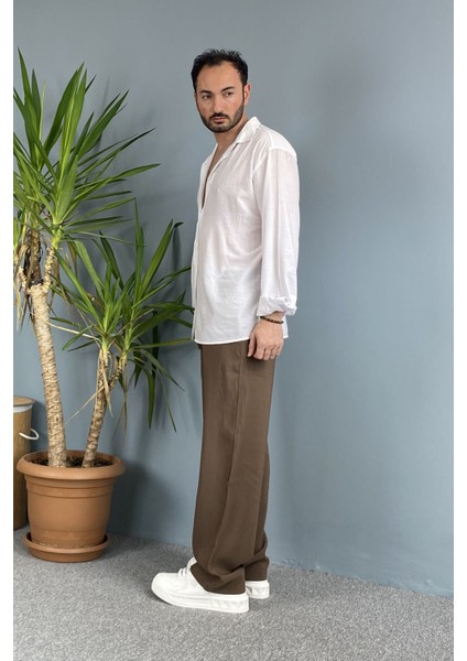 %100 Pamuk Dokulu Keten Oversize Uzun Kol Beyaz Gömlek indirimleri